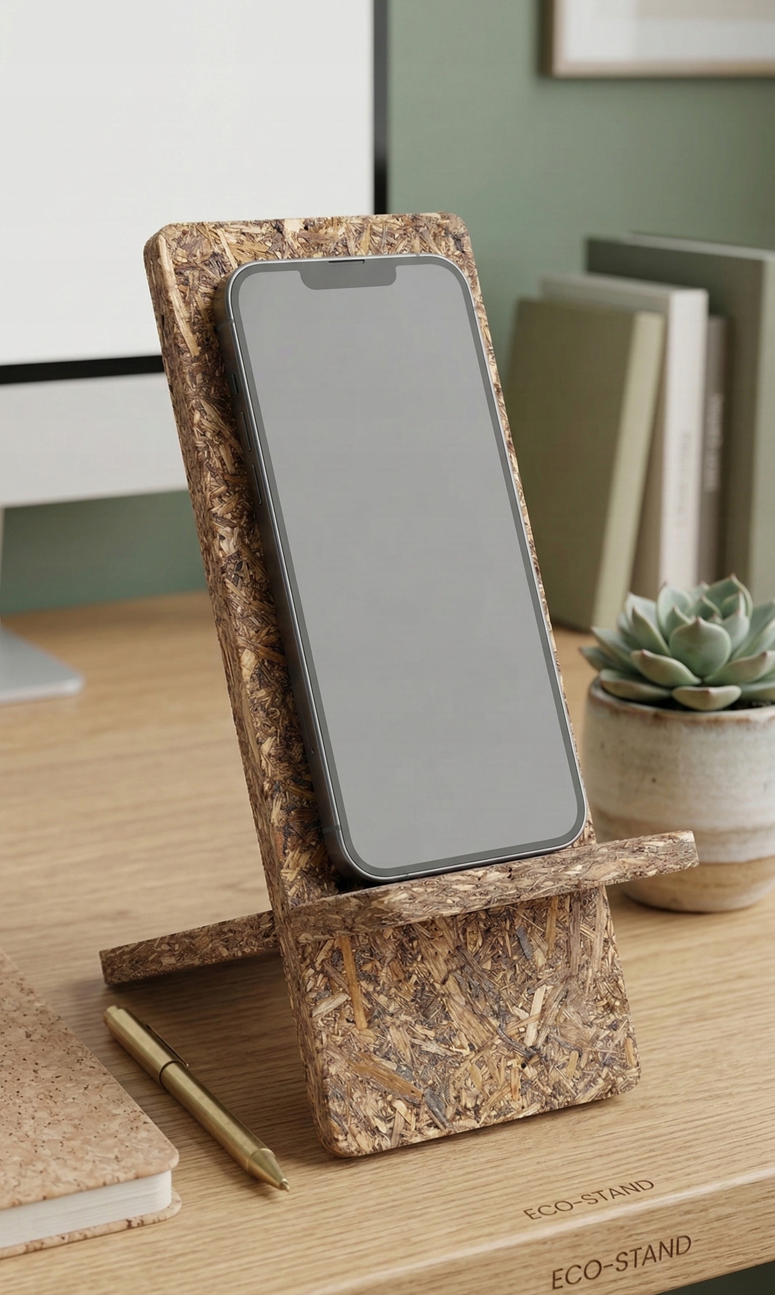 Eko podstawka na smartfon z płyty słomianokonopnej Bioply stojak na telefon - zdjęcie 2
